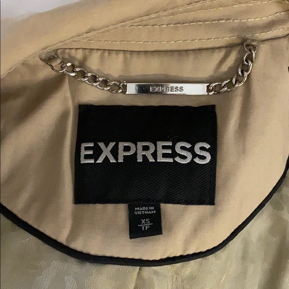 NWOT EXPRESS TAN/BLACK LEATHER TRIM TRENCH COAT! - Picture 4 of 6